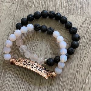 Volcanic rock & rose quartz beaded bracelet